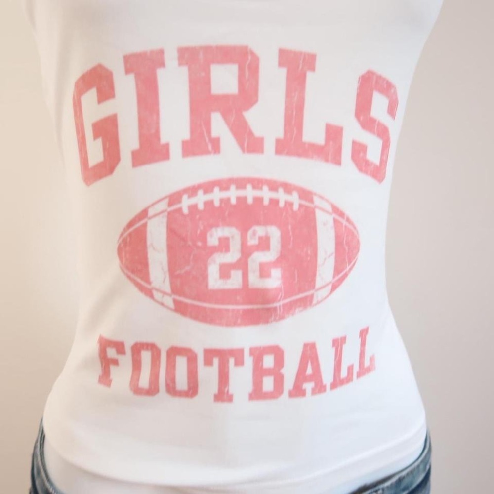 y2k baby tee girls football cami white pink sporty graphic - Picture 3 of 4